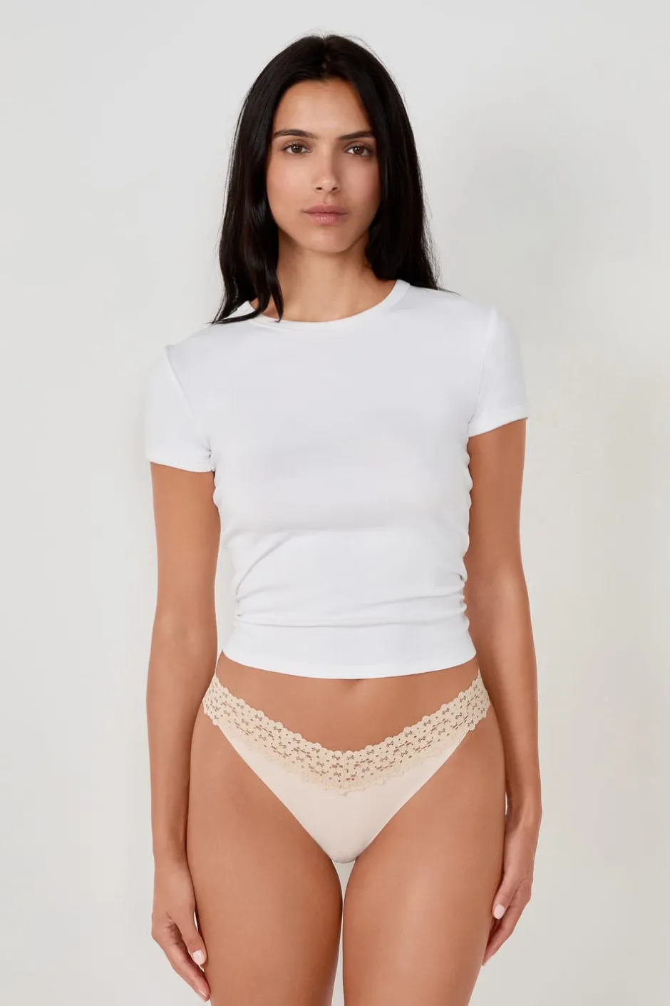 ETAM Tanga Brasileño|Braguitas Party|Tanga en V de microfibra y encaje BLANCO ROJO