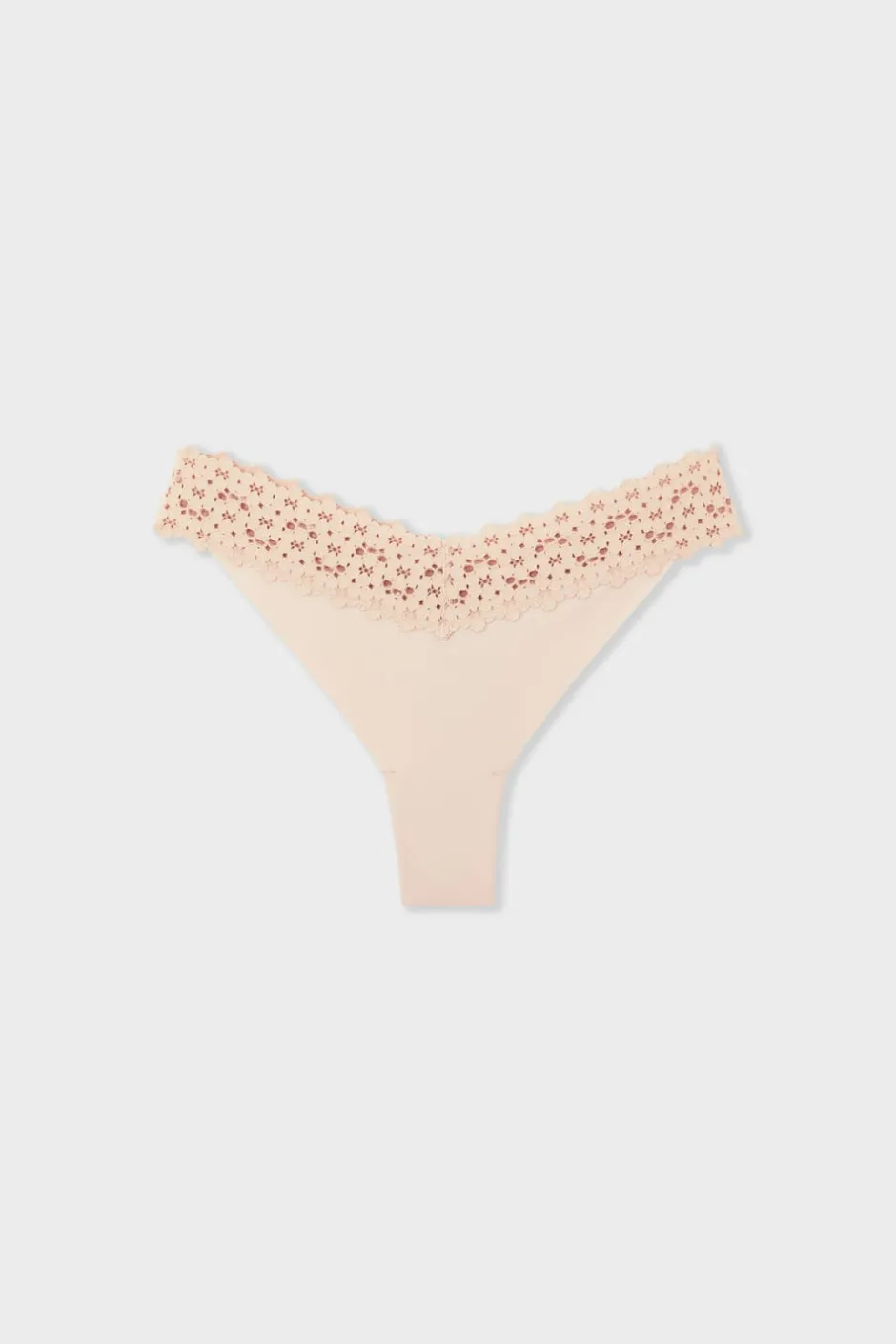 ETAM Tanga Brasileño|Braguitas Party|Tanga en V de microfibra y encaje BLANCO ROJO
