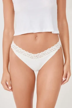 ETAM Tanga Brasileño|Braguitas Party|Tanga en V de microfibra y encaje BLANCO
