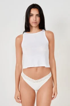 ETAM Tanga Brasileño|Braguitas Party|Tanga en V de microfibra y encaje BLANCO