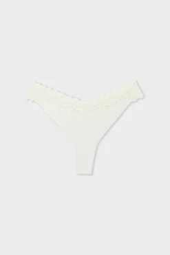 ETAM Tanga Brasileño|Braguitas Party|Tanga en V de microfibra y encaje BLANCO