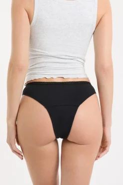 ETAM Tanga Brasileño|Braguitas Menstruales|Tanga menstrual - Flujo ligero NEGRO