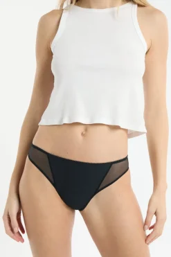 ETAM Tanga Brasileño|Braguitas Menstruales|Tanga menstrual - Flujo ligero NEGRO