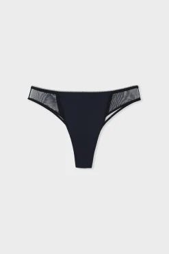 ETAM Tanga Brasileño|Braguitas Menstruales|Tanga menstrual - Flujo ligero NEGRO