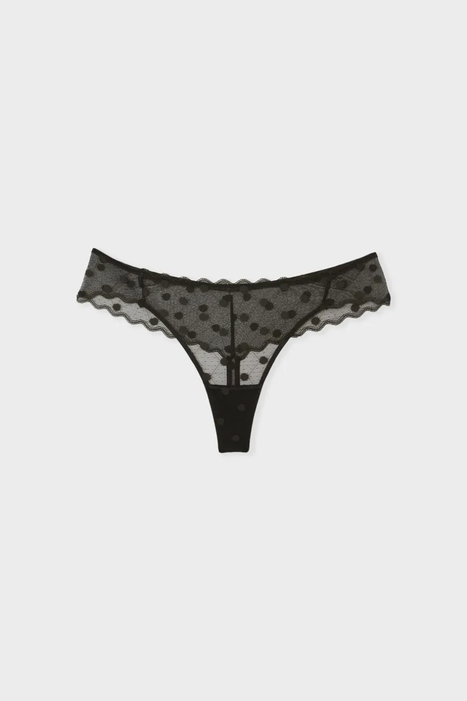 ETAM Tanga Brasileño|Braguitas Encaje|Tanga transparent en tulle à motifs pois NOIR