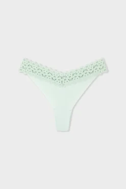 ETAM Tanga Brasileño|Tanga V-shape de microfibra y encaje ESMERALDA