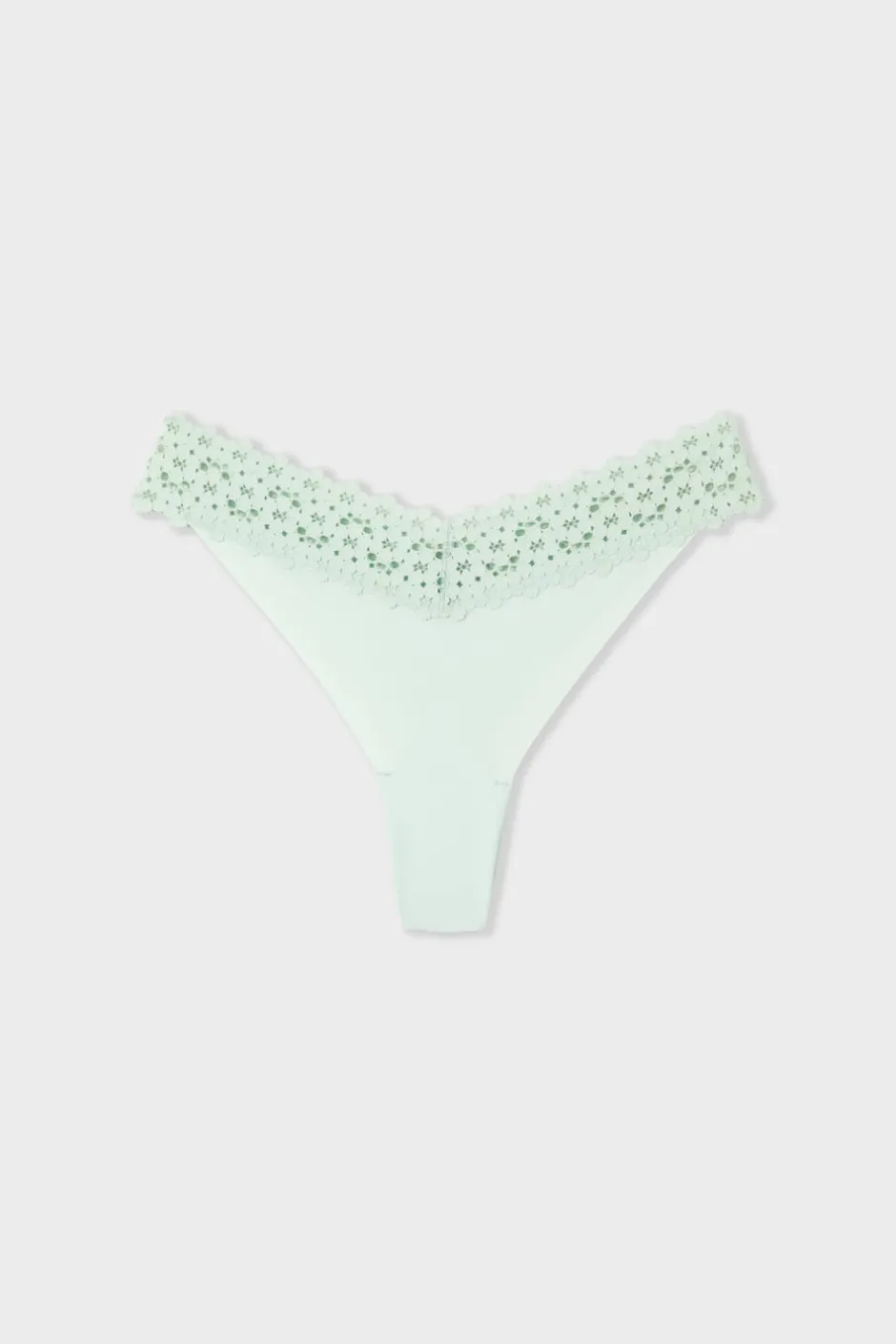 ETAM Tanga Brasileño|Tanga V-shape de microfibra y encaje ESMERALDA