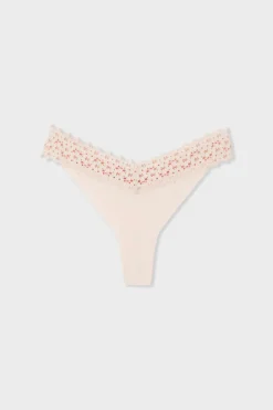 ETAM Tanga Brasileño|Tanga V-shape de microfibra y encaje ROSA