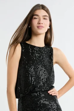 ETAM Cuello Redondo|Top à sequins NOIR