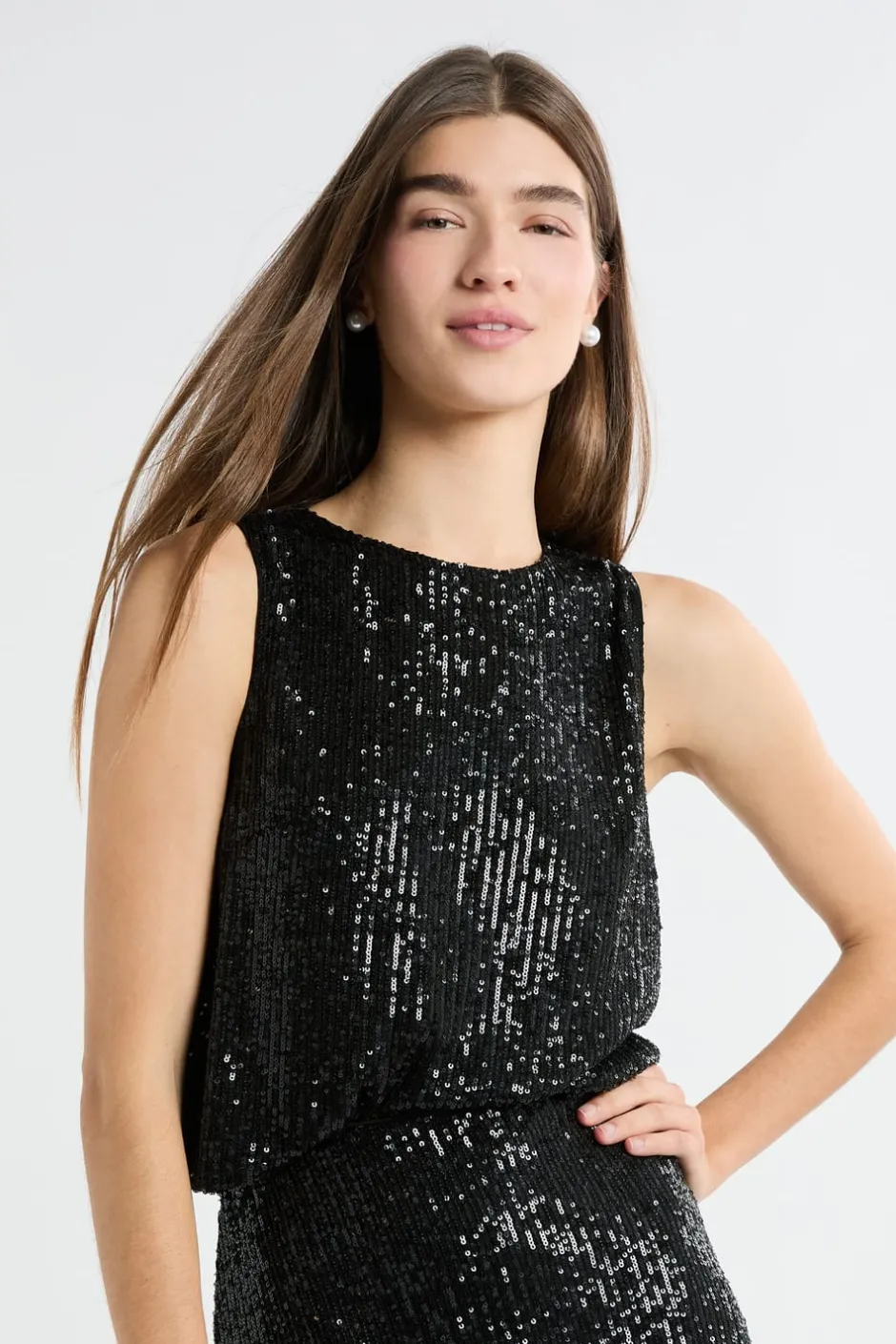 ETAM Cuello Redondo|Top à sequins NOIR