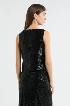 ETAM Cuello Redondo|Top à sequins NOIR