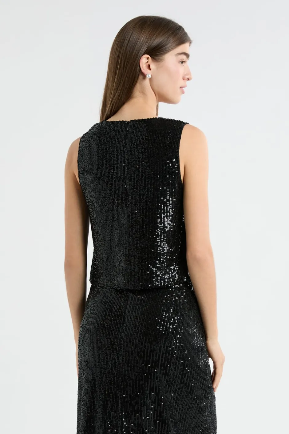 ETAM Cuello Redondo|Top à sequins NOIR
