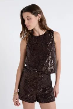 ETAM Cuello Redondo|Top à sequins CHOCOLAT