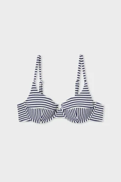 ETAM Con Aro|Sujetadores Talla Grande: Copas D-G|Top bikini balconnet de rayas MARINO