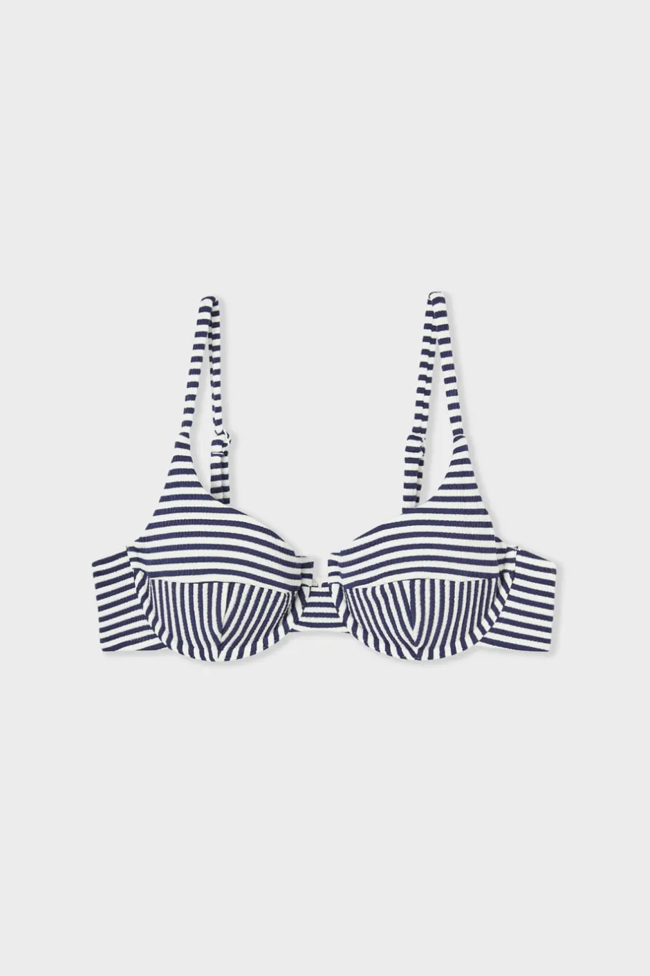 ETAM Con Aro|Sujetadores Talla Grande: Copas D-G|Top bikini balconnet de rayas MARINO