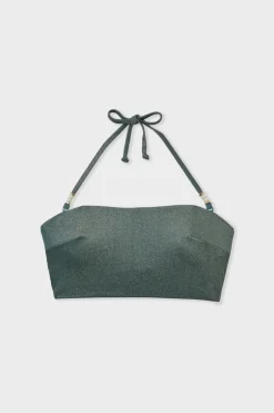 ETAM Bandeau|Top bikini bandeau brillante con lazada VERDE