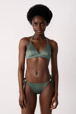ETAM Triángulos|Top bikini triangular brillante VERDE