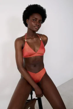 ETAM Triángulos|Top bikini triangular brillante NARANJA