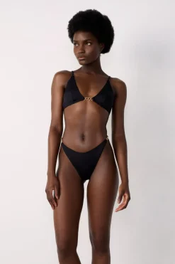 ETAM Triángulos|Top bikini triangular con detalle joya NEGRO