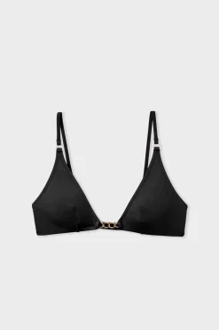 ETAM Triángulos|Top bikini triangular con detalle joya NEGRO