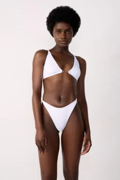 ETAM Triángulos|Top bikini triangular con detalle joya BLANCO
