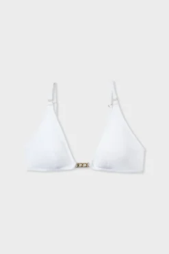 ETAM Triángulos|Top bikini triangular con detalle joya BLANCO