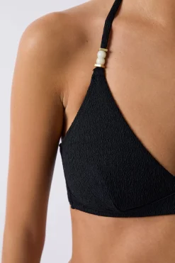 ETAM Triángulos|Top bikini triangular detalles perlas NEGRO