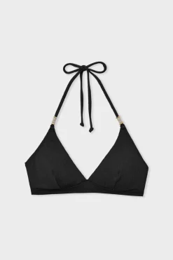 ETAM Triángulos|Top bikini triangular detalles perlas NEGRO