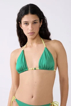 ETAM Triángulos|Top bikini triangular detalle perla VERDE