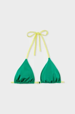 ETAM Triángulos|Top bikini triangular detalle perla VERDE