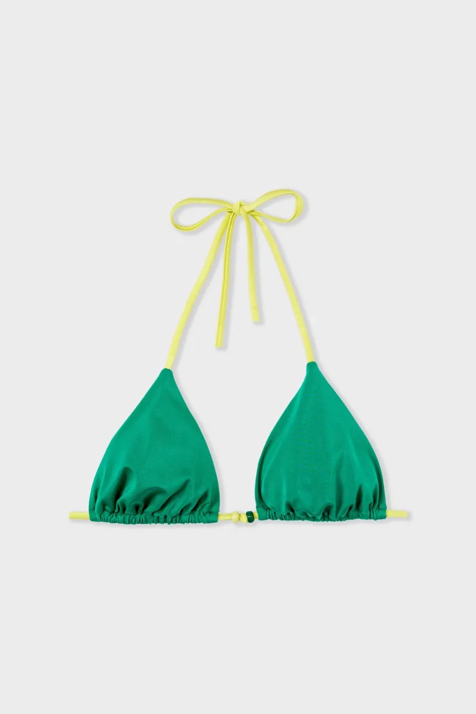 ETAM Triángulos|Top bikini triangular detalle perla VERDE