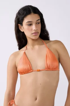 ETAM Triángulos|Top bikini triangular detalle perla NARANJA