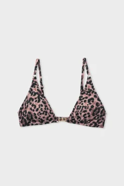 ETAM Triángulos|Top bikini triangular estampado ESTAMPADO FONDO MARR&Oacute;N