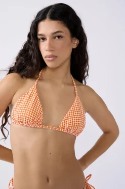 ETAM Triángulos|Top bikini triangular estampado NARANJA