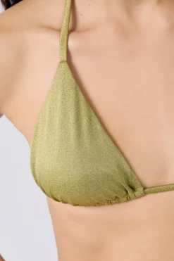 ETAM Triángulos|Top bikini triangular tejido brillante ANIS