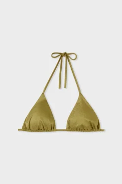 ETAM Triángulos|Top bikini triangular tejido brillante ANIS