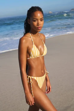 ETAM Triángulos|Top bikini triángulo sin aros a rayas AMARILLO SOL