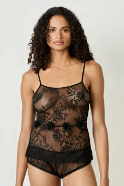 ETAM Pijamas Sexy|Partes De Arriba De Pijama|Top bordado NEGRO