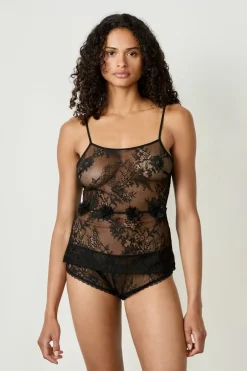 ETAM Pijamas Sexy|Partes De Arriba De Pijama|Top bordado NEGRO