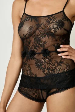 ETAM Pijamas Sexy|Partes De Arriba De Pijama|Top bordado NEGRO