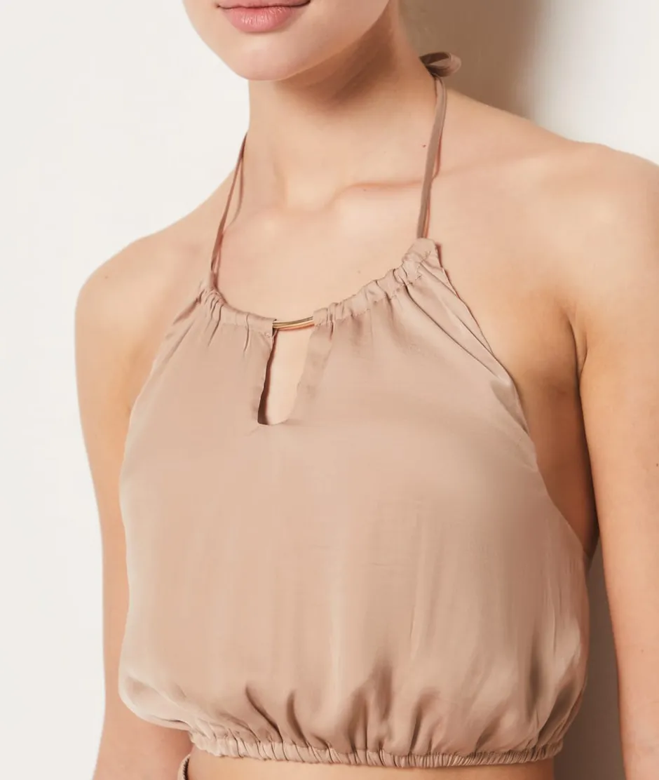 ETAM Partes De Arriba De Pijama|Top camisola satinado BEIGE