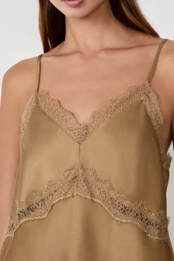 ETAM Cuello En V|Tops Sin Mangas|Top con cuello de encaje CAQUI