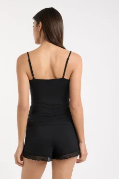 ETAM Los Pijamas Más Responsables|Pijamas Esenciales|Top con detalles de encaje NEGRO