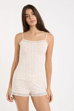 ETAM Los Pijamas Más Responsables|Pijamas Esenciales|Top con detalles de encaje ROSA