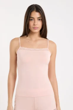 ETAM Los Pijamas Más Responsables|Pijamas Esenciales|Top con detalles de encaje ROSA EMPOLVADO