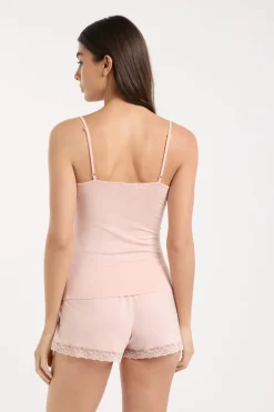 ETAM Los Pijamas Más Responsables|Pijamas Esenciales|Top con detalles de encaje ROSA EMPOLVADO