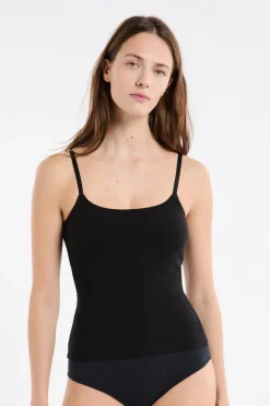 ETAM Cuello En V|Tops Sin Mangas|Top con sujetador integrado NEGRO