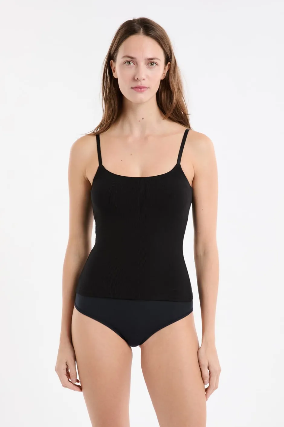 ETAM Cuello En V|Tops Sin Mangas|Top con sujetador integrado NEGRO