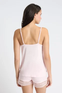 ETAM Partes De Arriba De Pijama|Los Pijamas Más Responsables|Top con tirantes finos de encaje ROSA CLARO