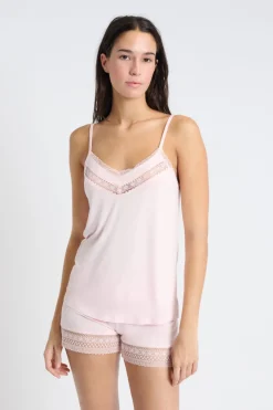 ETAM Partes De Arriba De Pijama|Los Pijamas Más Responsables|Top con tirantes finos de encaje ROSA CLARO